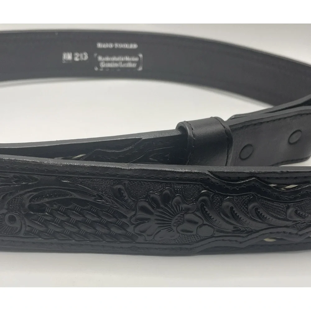 Ranger Belt Company Hand Tooled Black Leather Western Belt Men's Size 44 Braided